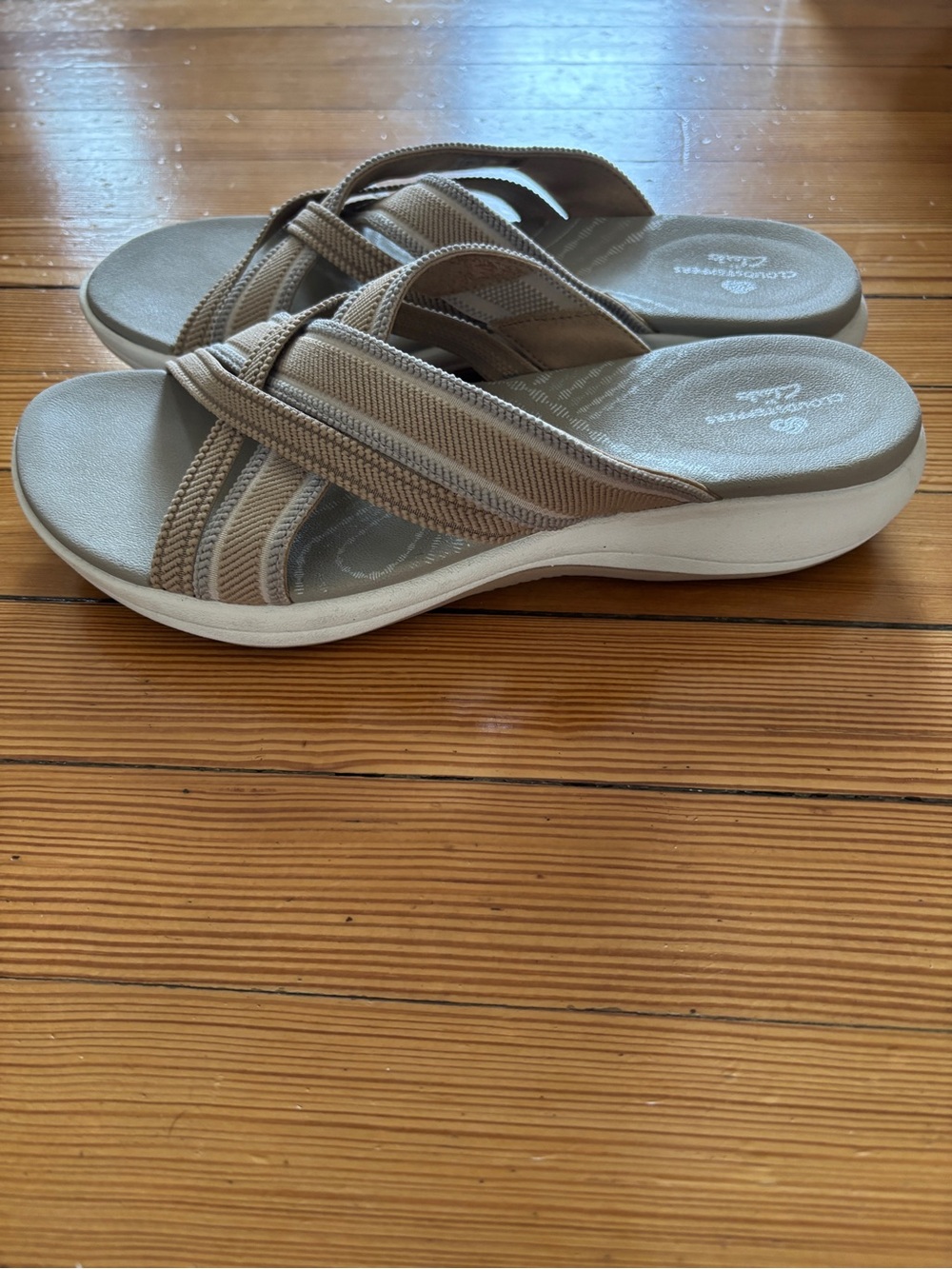 Cloudsteppers by Clarks Neutral Taupe Cross-Strap Slide Sandals